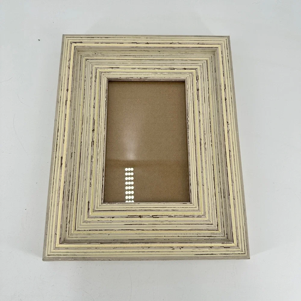 Distressed Cream Ribbed 4x6 Picture Frame Farmhouse Rustic Wall Decor